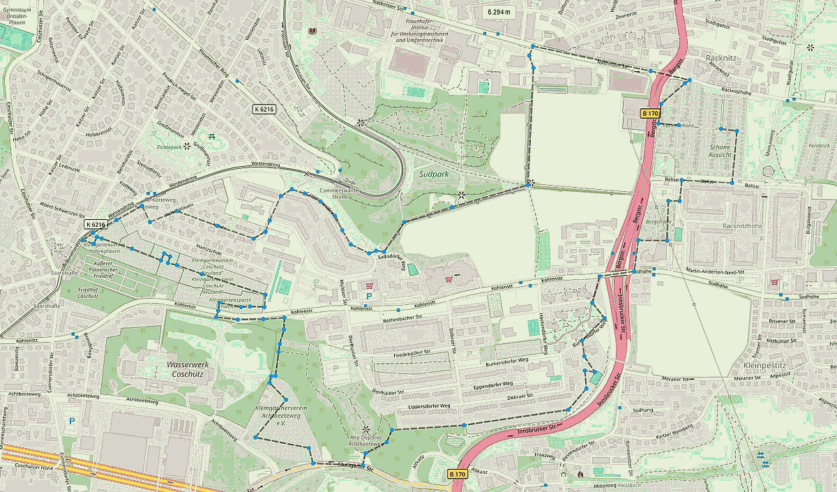 Wegstrecke Kleingartenwandertag 2024 in Dresden