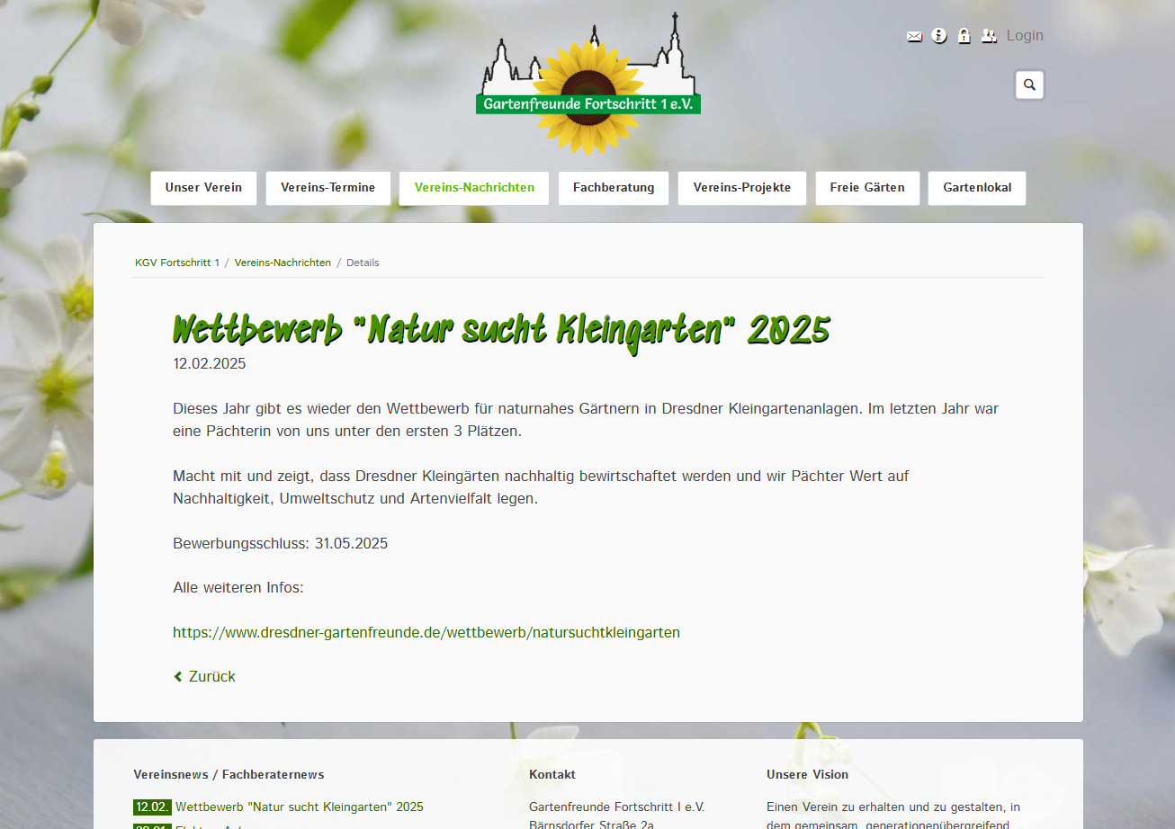 Wettbewerbsaufruf der Gartenfreunde Fortschritt I